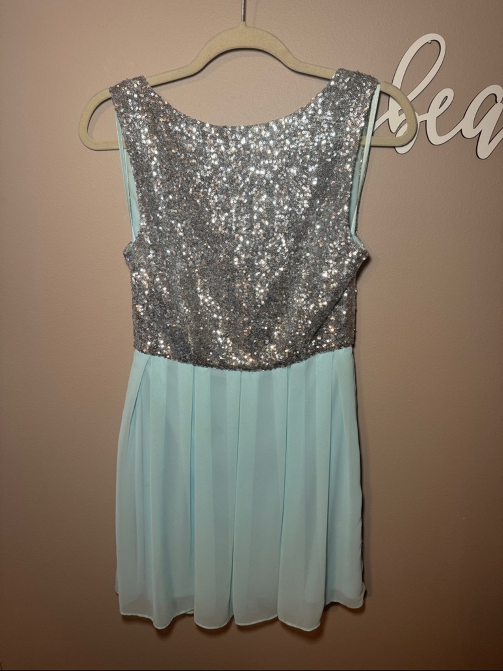ARDEN B Silver Sequin blue Chiffon Party Dress